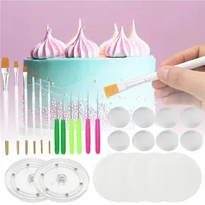 26 Pcs Cookie Decorating Supplies Set,Including 2 Acrylic Cookie Turntable 6 Cookie Scribe Needle 4 Silicone Mesh Mats 6 Cookie Decoration Brushes 8 Rubber Feet Bumpers,Christmas Party Gifts,Hand Tools Kits