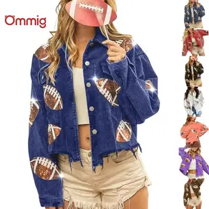 Ommig Women’s corduroy sequin football/rugby cropped jacket — oversized lapel button-down shacket coat for game day