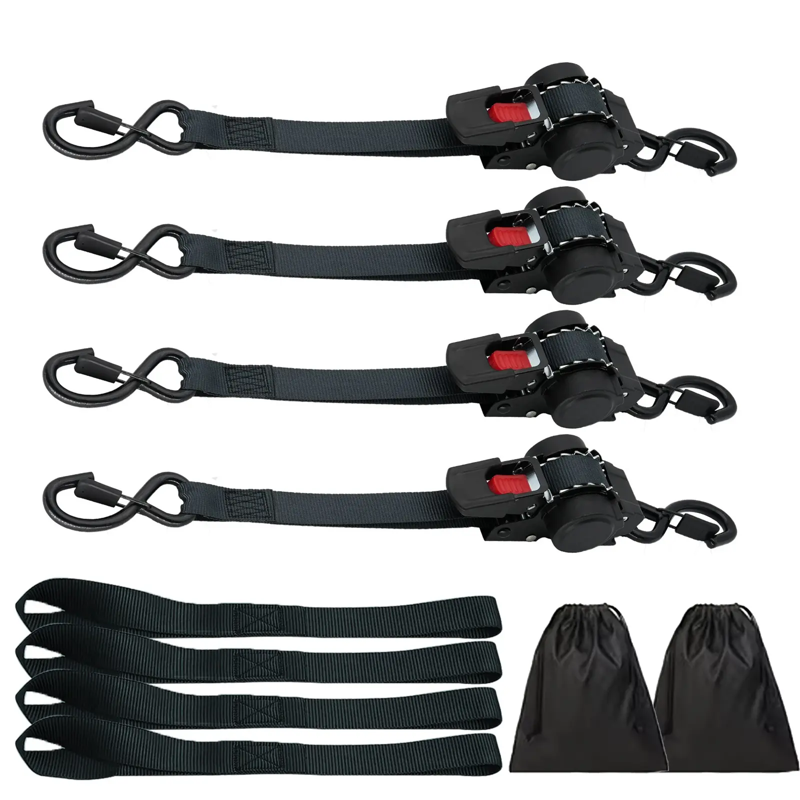 4-Pack/2-Pack/1-Pack Retractable Ratchet Tie-Down Straps, Heavy-Duty 12ft Automotive Self-Retracting Straps with Safety Lock S-Hook - Cargo Straps, Suitable for Trucks, Vans, Trailers, Motorcycles, Moving, Appliances