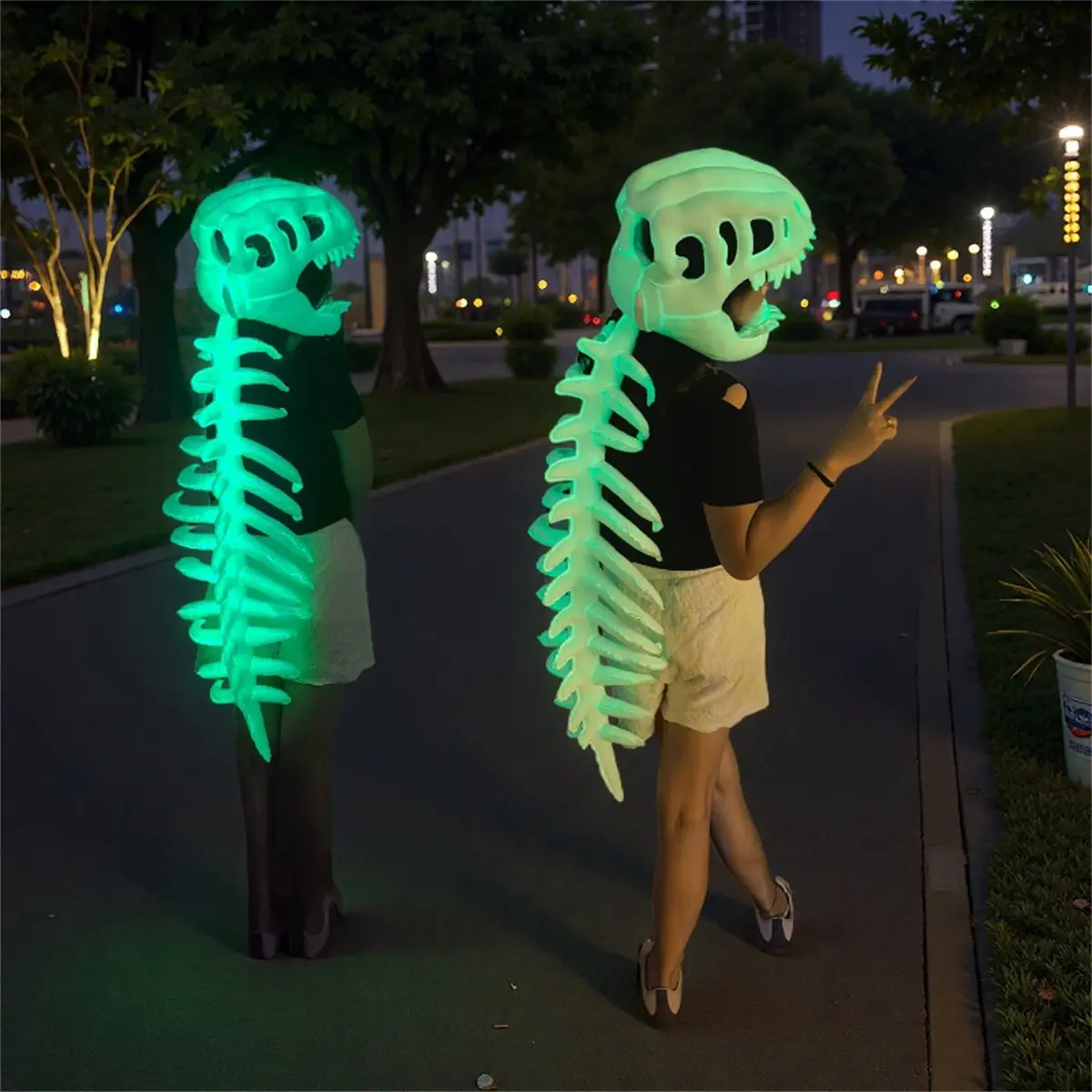 Halloween Glow-In-The-Dark Soft Huggable Stuffed Dinosaur Skeleton Funny Head Cover Role Play Costume Plush Toy Funny Stuffed Animals Prank Creative Gift for Girlfriend Kids Family Friends