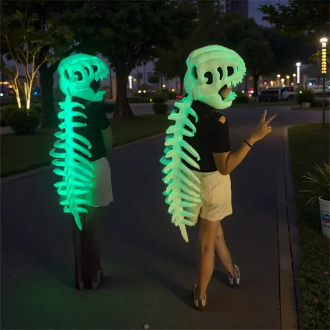 Halloween Glow-In-The-Dark Soft Huggable Stuffed Dinosaur Skeleton Funny Head Cover Role Play Costume Plush Toy Funny Stuffed Animals Prank Creative Soft Cuddly Gift for Girlfriend Kids Family Friends