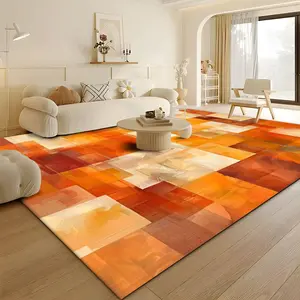 Orange Patchwork Pattern Area Rug, Non-slip Soft Floor Mat, Decorative Carpet for Home Living Room Bedroom, Home Decor, Home Decor Rugs