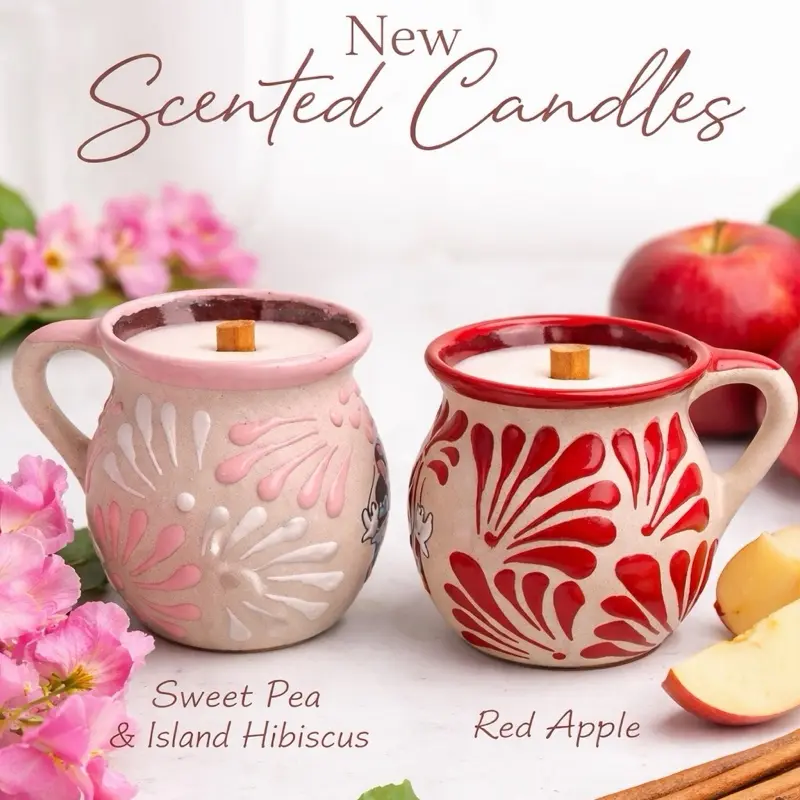 Set of 2 Authentic Mug Wood Wick Candles- pink sweet pea and red apple scented set