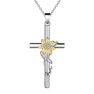 【Easter Gift】Hipunk Jewelry Distance Cross Necklace for Women 925 Sterling Silver Jewelry Pendant Necklace for Mom Wife Gift for Mother's Day or Birthday