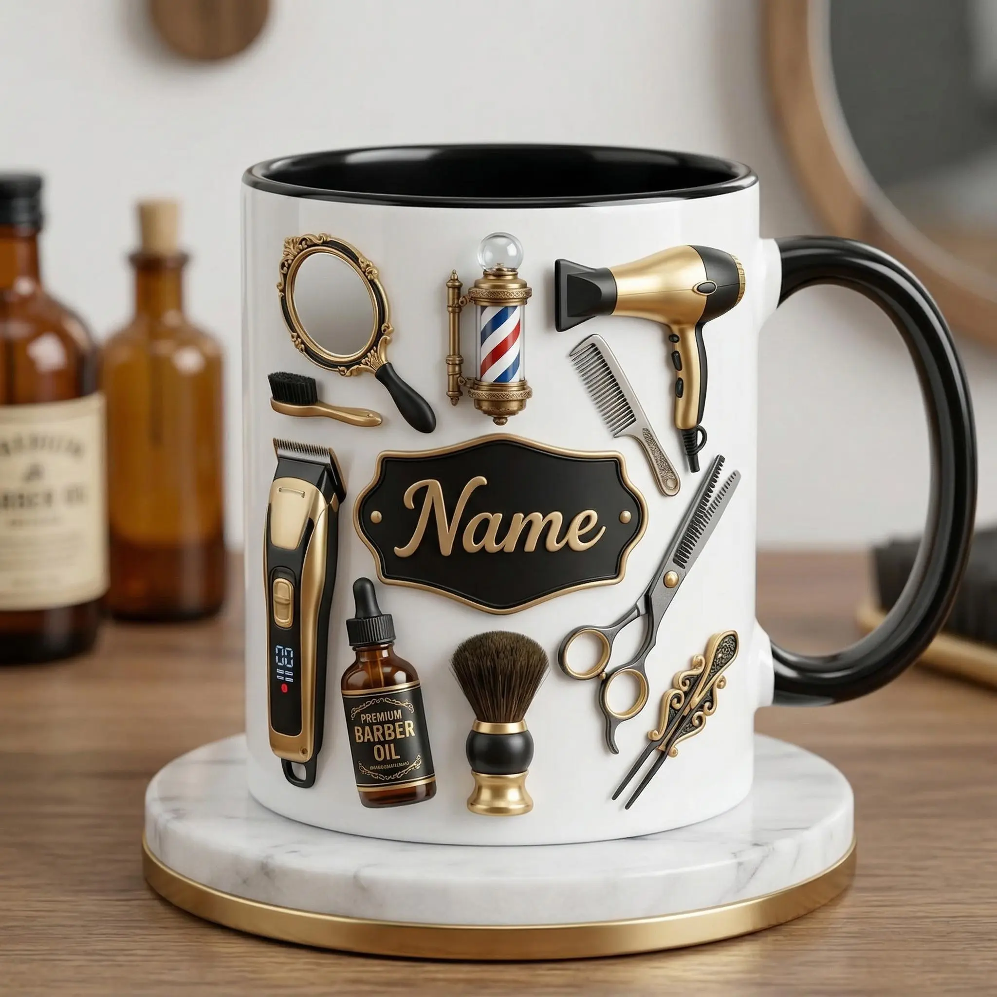 Personalized Hair Stylist Coffee Mug, 2D Printed 3D Effect Beauty Salon Ceramic Mug, Custom Hairstylist Barber Mug for Hairdresser and Salon Professionals, Stylish Work Desk Coffee Cup, Perfect Birthday Christmas Appreciation Gift for Hair Stylist