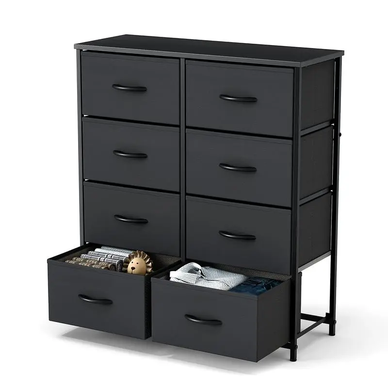 8-Drawer Fabric Storage Box - Rectangular Home Supplies, Durable Steel Frame, Easy-Clean Wood Top, Dustproof Eco-Friendly 8-Drawer Tidy, 37.7x12.5x6.8in, Organizer for Bedroom Books, Clothes, Office Gear