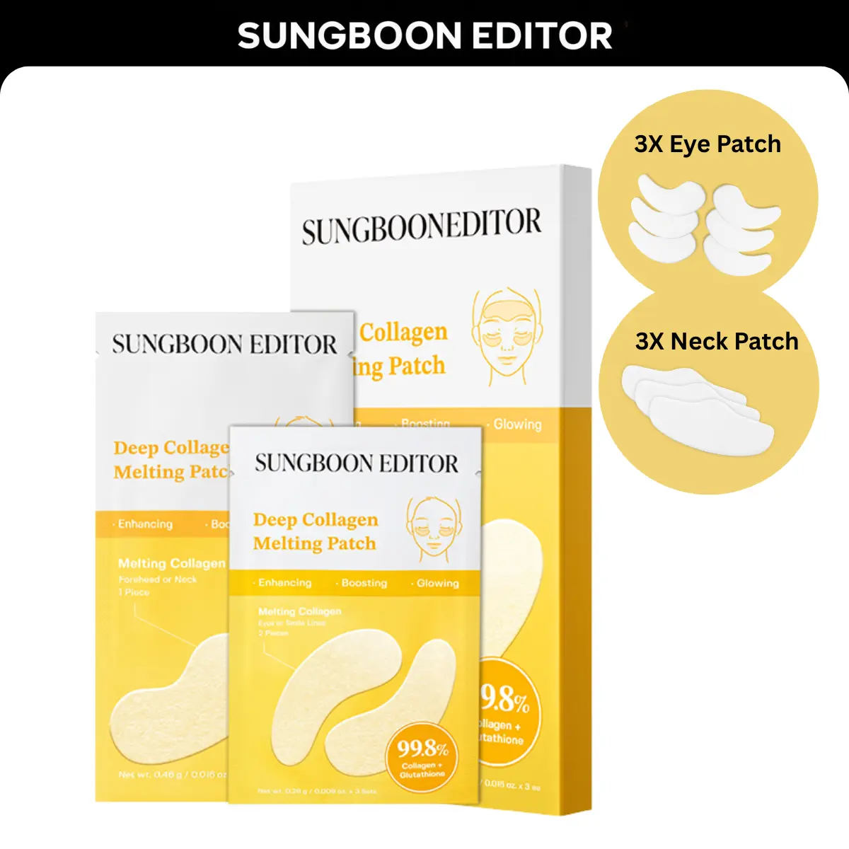 [Sungboon] Collagen Patch | Ultimate Korean Skincare | Intensive Melting Collagen Eye Patches for Deep Care & Radiant Skin (Eye Patch 3ea + Forehead Patch 3ea)