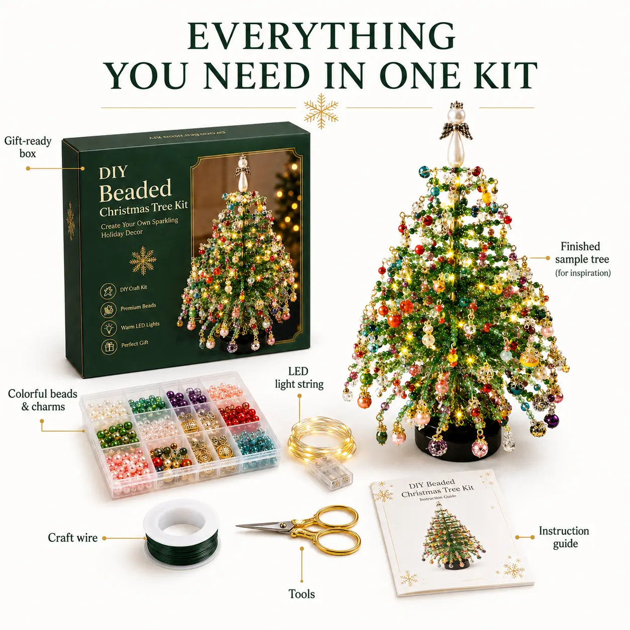 DIY Christmas beaded tree kit, improve your hands-on skills, feel accomplished, craft project, beautiful gift, festive vibes