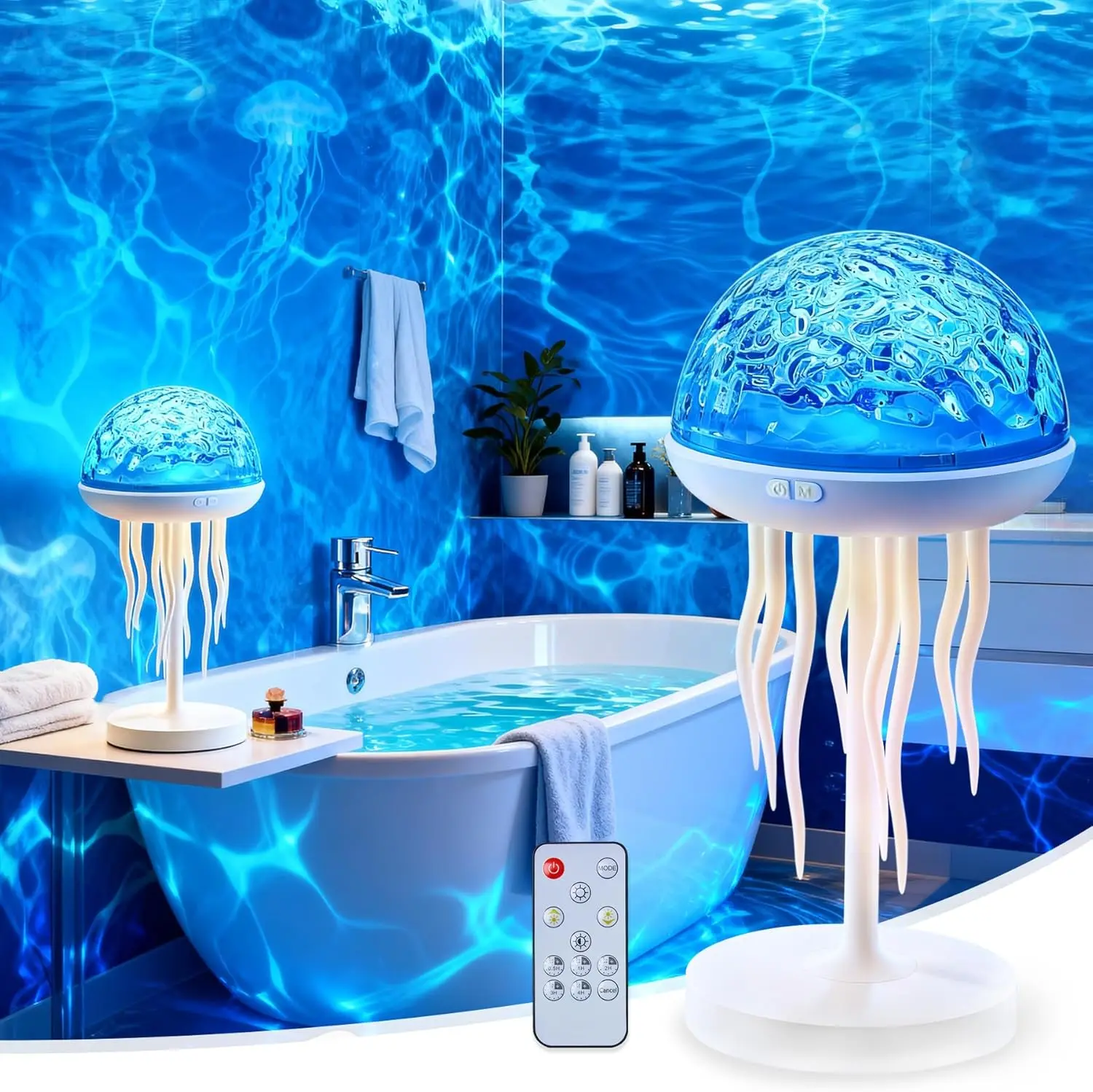 7 Color- Jellyfish Lamp, Dimmable Ocean Wave Northern Lights Projector Light, Dancing Jellyfish Shower Light for Bathroom Bedroom Ocean Decor Light with Remote Control