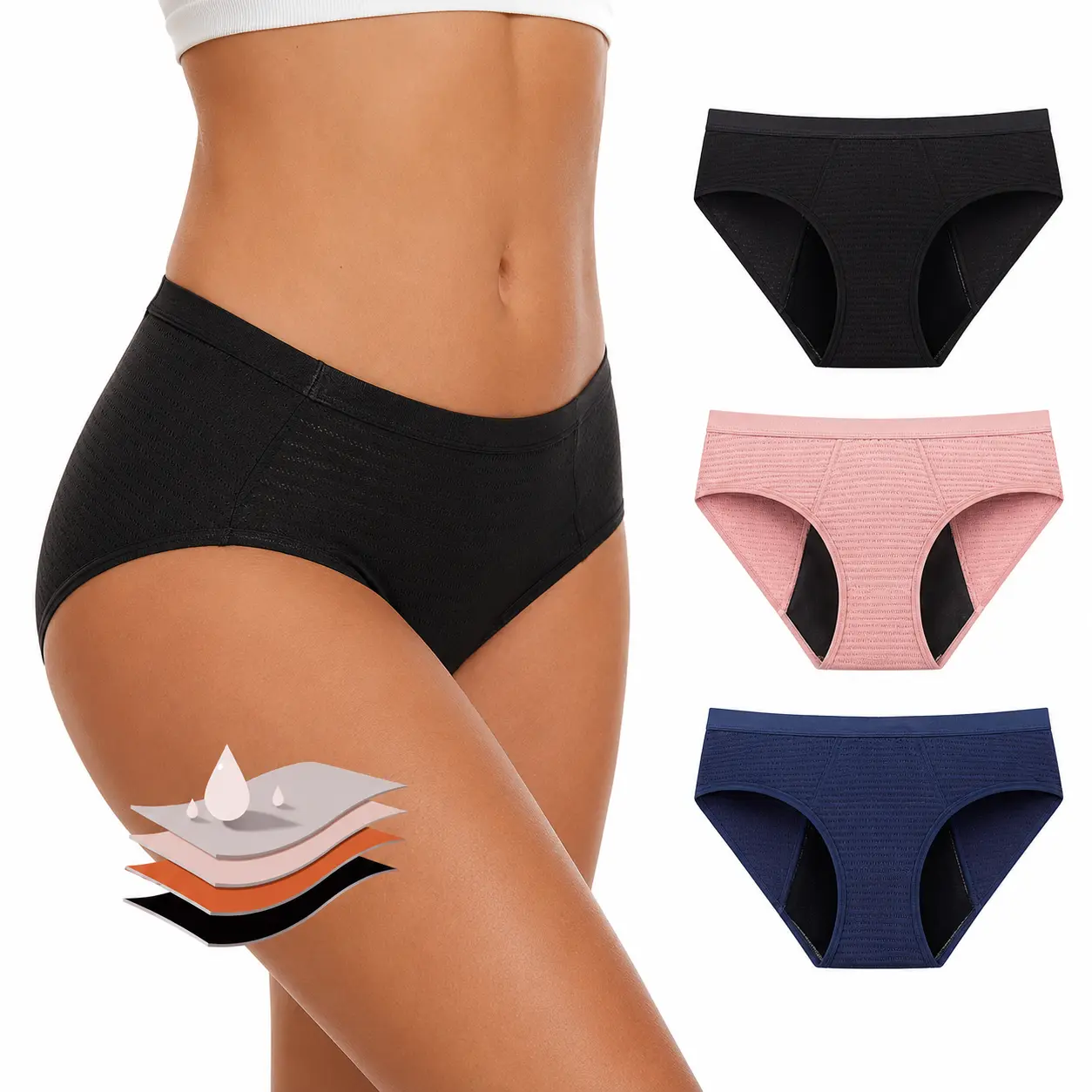 Heavy Flow Period Underwear 3 Pack, Leakproof Menstrual Panties, Overnight Reusable Period Briefs for Women
