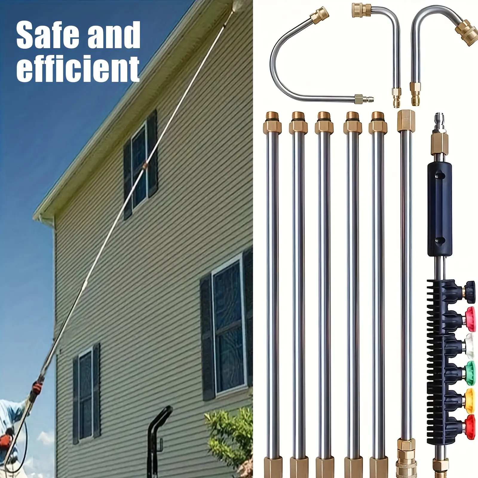 10pcs Pressure Washer Extension Wand Set 4000 PSI High Pressure Power Washer Lance Kit with 6 Nozzle Tips 30 90 120 Degree for Gutter Cleaning Roof Drain Exterior Walls Car Wash Universal Quick Connect Accessories summerwins