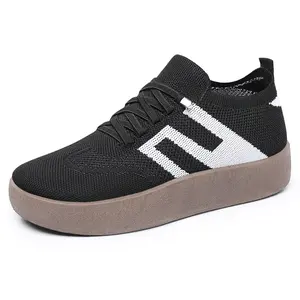 Slip On Knit Platform Sneakers Women Breathable Mesh Casual Walking Shoes flats