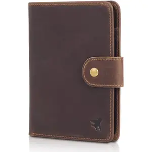 Luxury RFID Blocking Leather Passport Holder Travel Wallet For Men and Women (Dark Brown(Snap Version))