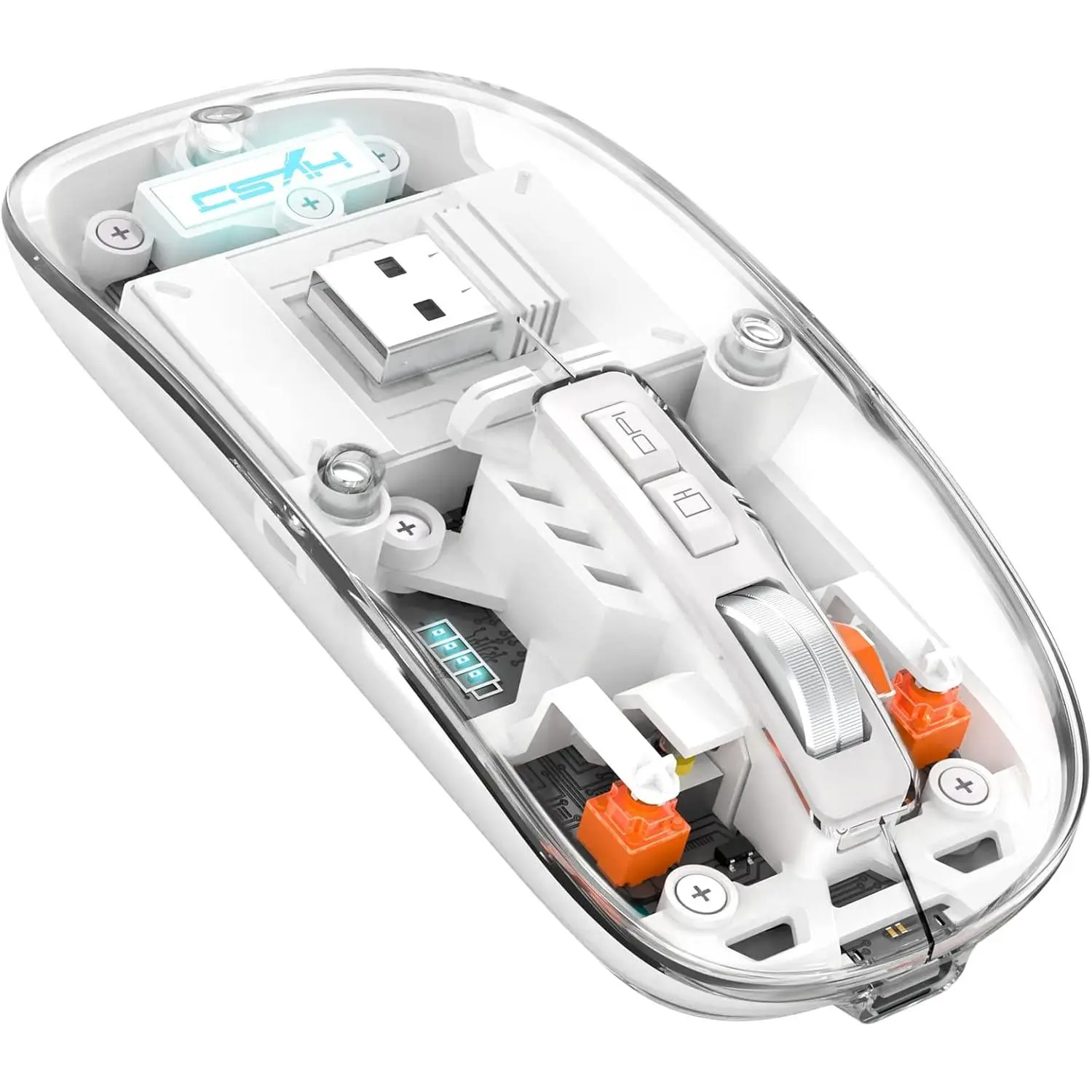 Bluetooth5.1&2.4G Mini Lightweight ,Transparent Clear Cool,Rechargeable Silent  Mice,Nano USB C Receiver,LED  Magic Silm for Office/PC//Laptop//ipad(White)