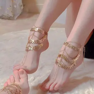[Festival gift limited time event] Personalized retro multi-layer tassel anklet for girls with leaf multi-layer foot ornaments