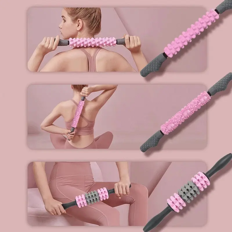 Gear Massage Stick, Spiked PVC Muscle Roller for Deep Tissue Trigger Point Therapy, Post-Workout Recovery for Calves & Thighs, Pink Grey, Gear Massage Stick Pink Grey