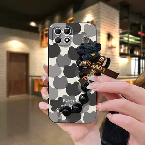 protective case Bear bracelet Phone Case For TCL T-Mobile-Revvl7 silicone Dirt-resistant Waterproof Anti-knock Back Cover soft case Black pearl pendant cute Simplicity
