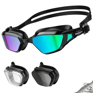 【Vecukty】Professional Black Swim Goggles, Adjustable Anti Fog Lenses for Men and Women
