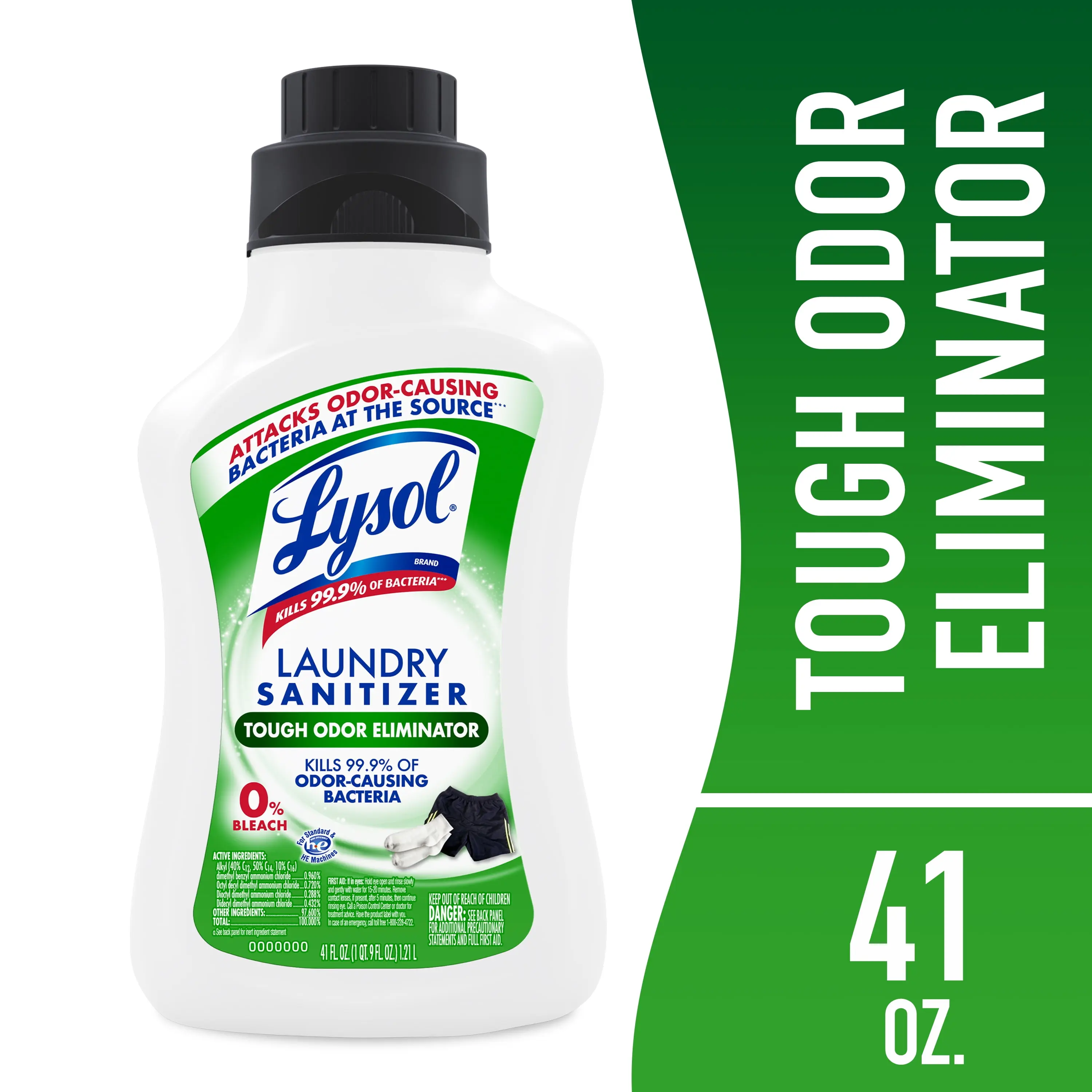 Lysol Tough Odor Eliminator Laundry Sanitizer Additive, 0% Bleach, Eliminates Odor Causing Bacteria, 41 fl oz