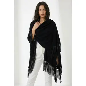 Yasmine Merino Cashmere Silk Wrap with Leather Fringe