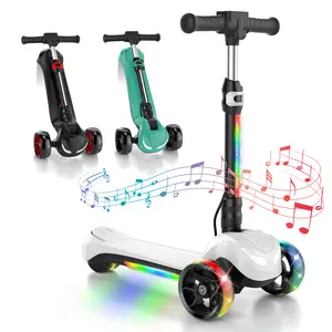 【Cute E-Ride】Bluetooth Music Kick Electric Kids Scooter, 2-Speed, 3  Flashing LED Wheel,  Long Battery Life, 3 Adjustable Height Foldable Electric Scooter for Kids for Ages 3-12
