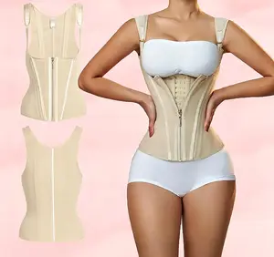GQF Zipper Waist Trainer Corset Vest Body Shaper for Tummy Control-4304B [ Tank Top with Straps Waist Trainer Vest for Women Sports Girdle comfort shaping sculpting confidence-boosting belly-control Women's bodysuit and shapewear]