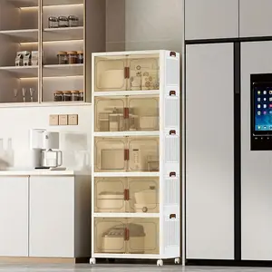 60cm 2-3-4-5 layers Collapsible Storage Bins with Lids, Folding Storage Box For Home, Kitchen and Office,Stackable Closet Organizer with wheels, With Doors Cube Storage Containers