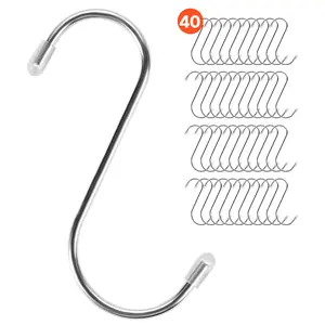 VEVOR Metal S Hooks 40-Pack, 3.4in Adjustable Stainless Steel Tool Organiser Hooks, 22.05LBS Load Capacity, Heavy-Duty Silicone-Coated Hangers for Garage, Closet, Kitchen