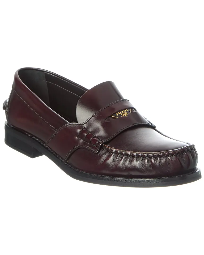 Prada Logo Brushed Leather Loafer