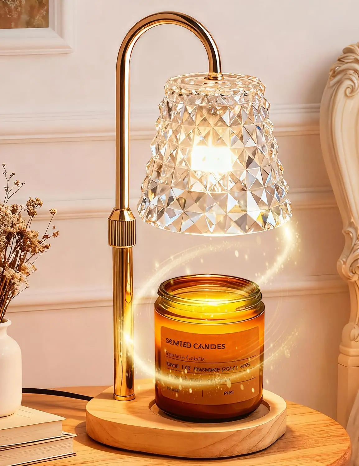 Aesthetic Height Adjustable Candle Warmer Lamp with Timer & Dimmer, Flameless Wax Melt Warmer for All Jar Candles, Cozy Room Decor Housewarming Birthday Gifts for Women Mom Diffuser Incense