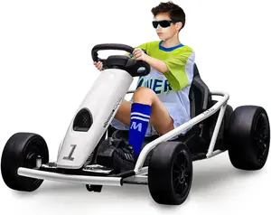 Electric Drift Go Kart for Kids 8-12, 24v Ride on Toy Car with Dual 300w Motors, 8MPH High Speed, Music, Slow Start & Seatbelt, Outdoor Racing Drift Kart, Max 180 Lbs - White