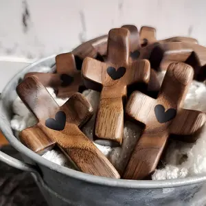 Pocket Wooden Cross Fidget, Relieve Anxiety Comfort for Clutching, Clinging and Praying, Inspirational Easter Gift for Christian Faith, Baptism, Prayer