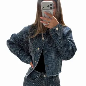 Belinda JACKET Denim Dark Full Stone- Womenswear Unique Stone Detailing
