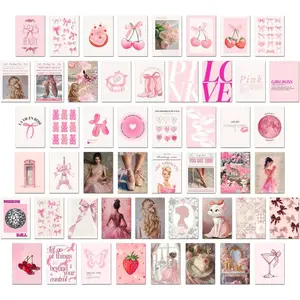50PCS Pink Aesthetic Picture for Wall Collage, Rosy Collage Print Kit, Wall Art Prints for Room, Warm Color Room Decor for Girls, Dorm Photo Display, Posters for Bedroom