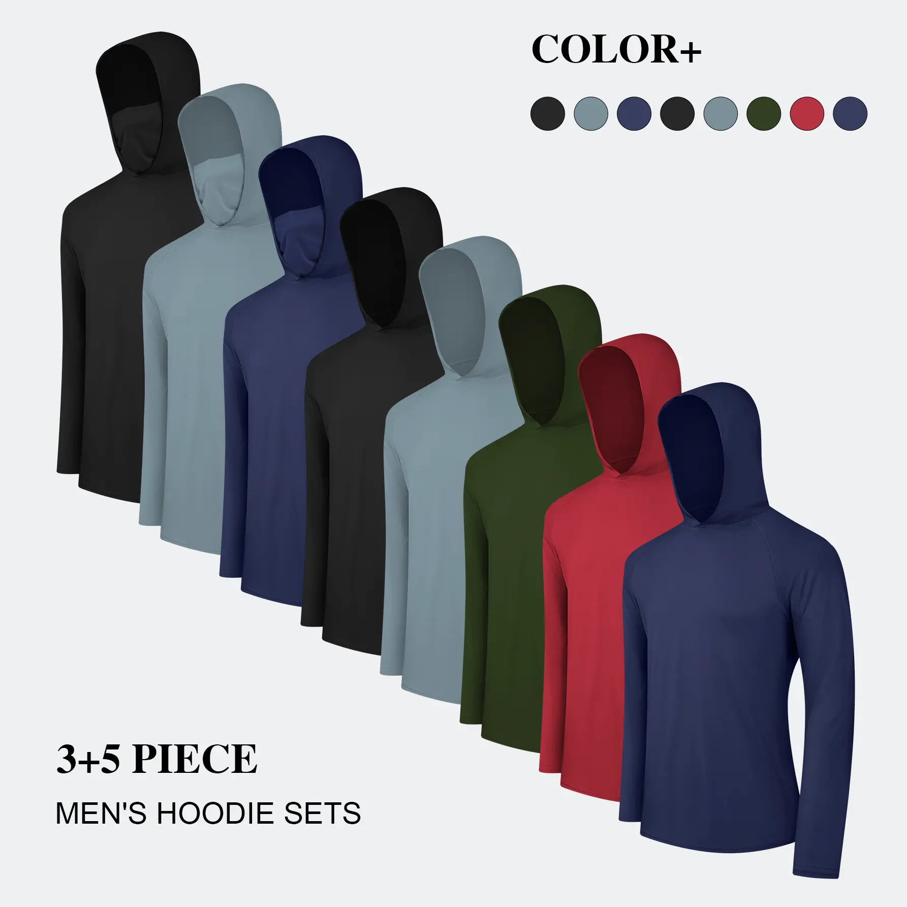 3 Piece Casual Hoodies With Mask+5 Piece Men's Casual Hoodies Pullovers Fishing Hoodies Workout Tops For Men Fall Outfit Sun Protection Workwear Lightweight Rash Guards for Workout Running Gym Fishing Outdoor Sports tiktokshopbacktoschool tiktokshopbackto