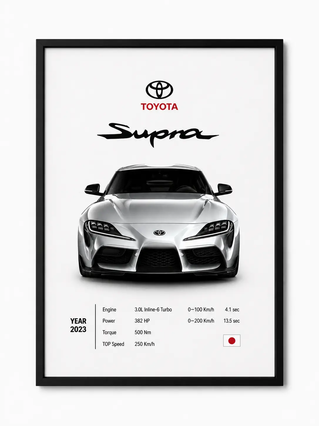 Toyota Supra Framed Wall Art - Luxury Poster Print with Black Durable Frame, Vivid Colors, Home Decor for Car Lovers, Captures the Thrill of Speed, Celebration of Automotive Passion, Artistic Graphic Prints, Artwork For Walls