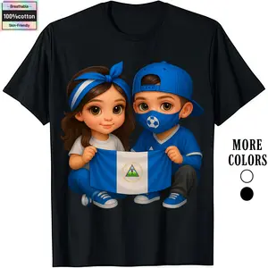 Fashion Designer T-Shirts - Cotton Graphic Tees with Soccer Adorable Kids Holding Nicaragua Flag,Crewneck,Casual,Ideal for Everyday Wear, Tropical Men's Gifts