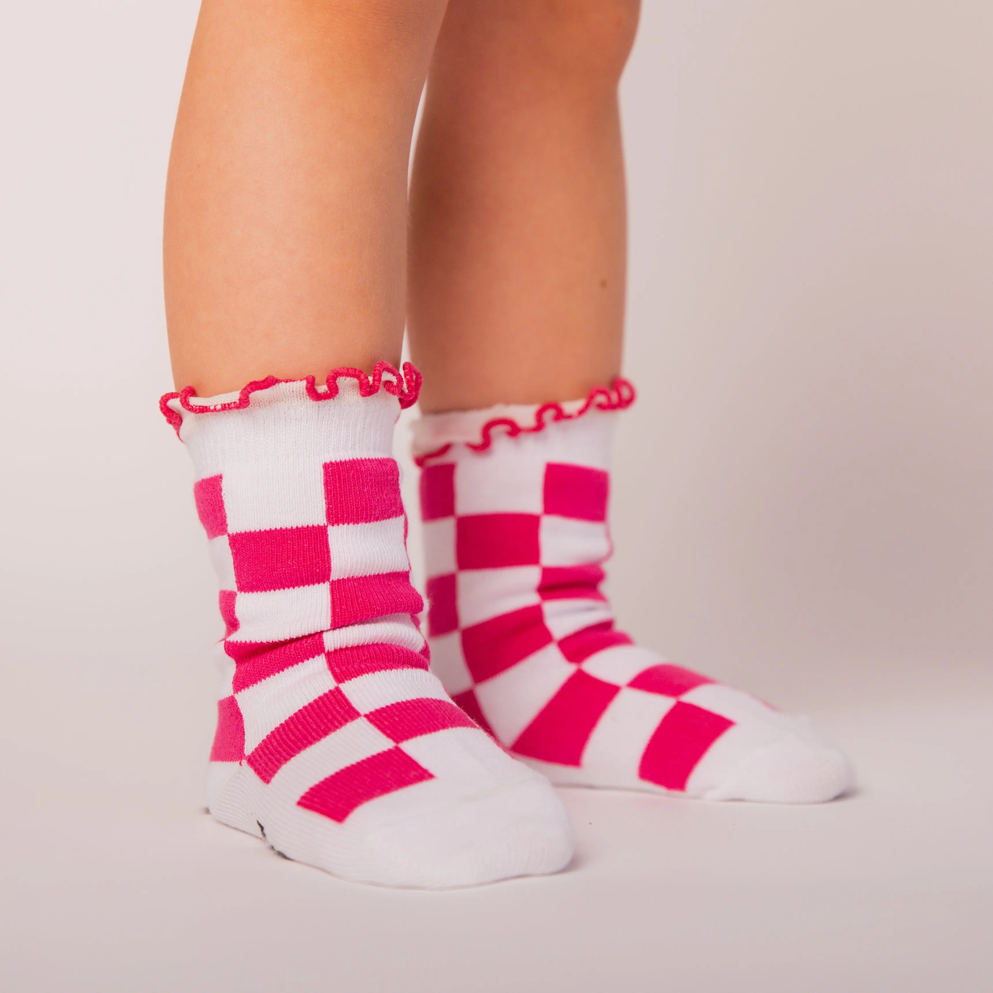 Kids Crew Socks - Pink Check, Cute, Girly, and Comfortable Kids Crew Socks - Pink Check, Cute, Girly, and Comfortable
