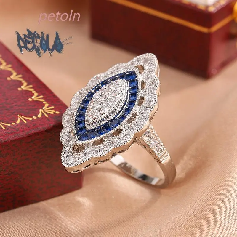 2026 New Design - Full Diamond Blue Morganite Shield-shaped Ring - Luxurious Topaz Engagement Ring - Women's Jewelry Engage Ring