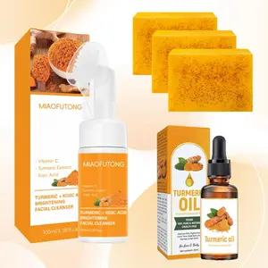 Lemon Kojic Acid Turmeric Skincare Cleansing Set – 3-Piece Set: Cleansing Mousse, Turmeric Soap & Turmeric Essential Oil, for Full Body Cleansing, Skincare & Moisturizing Facial Sulfur Cleansers Hygiene Products Comfort centella skincare centella skincare