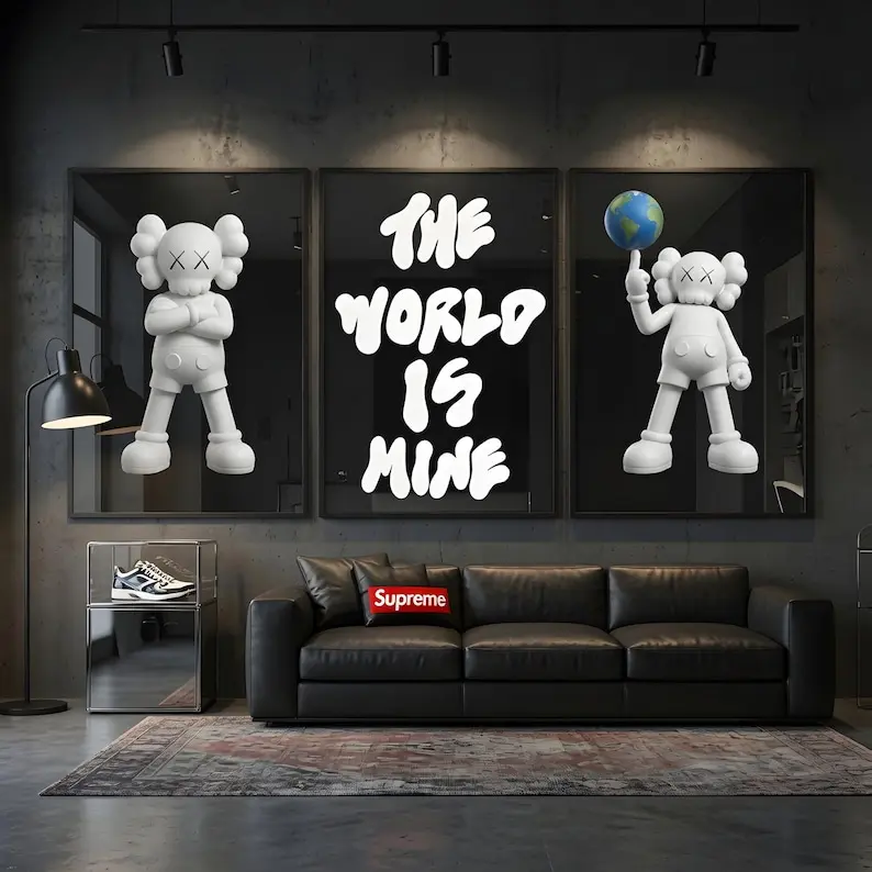 Kaws Wall Art Poster Set of 3 | Hypebeast Room Decoration | Kaws Figures Prints | Trendy Streetwear Digital Art | Artful Statement Poster