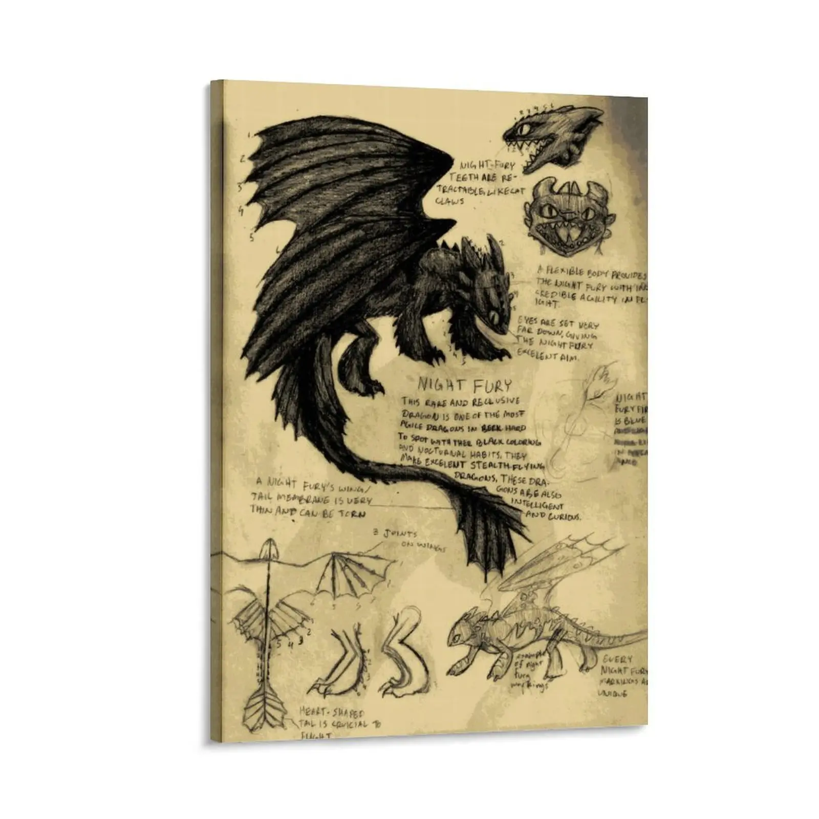 How to Train Your Dragon Toothless Night Fury Canvas Poster, Vintage Dragon Wall Art, Fantasy Dragon Print, How to Train Your Dragon Movie Decor for Bedroom, Living Room, Game Room, Dorm, Office room bedroom decor