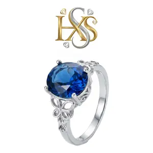 【HXS】Vintage S925 Sterling Silver Blue Sapphire Ring for Women  Deep Blue Gemstone Crown Flower Engagement Ring Vintage Aesthetic Jewelry Gift for Her Birthday Anniversary Romantic Royal Luxury Crystal Statement Ring