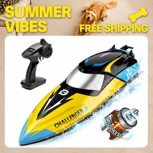 DEERC Brushless RC Boat, 30+ mph Fast RC Boats Never Capsize&Low Battery Alarm Function, 2.4GHz Racing Boat with LED Lights  Rechargeable Batteries tiktokshopspringglowup Durable Water