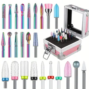 25Pcs Premium Nail Drill Bits Set with 50Pcs 8 Colors Sanding Bands Tungsten Carbide Ceramic Diamond 3/32 Inch Bits & Convenient Holder for Acrylic Poly Gel Polish Removal