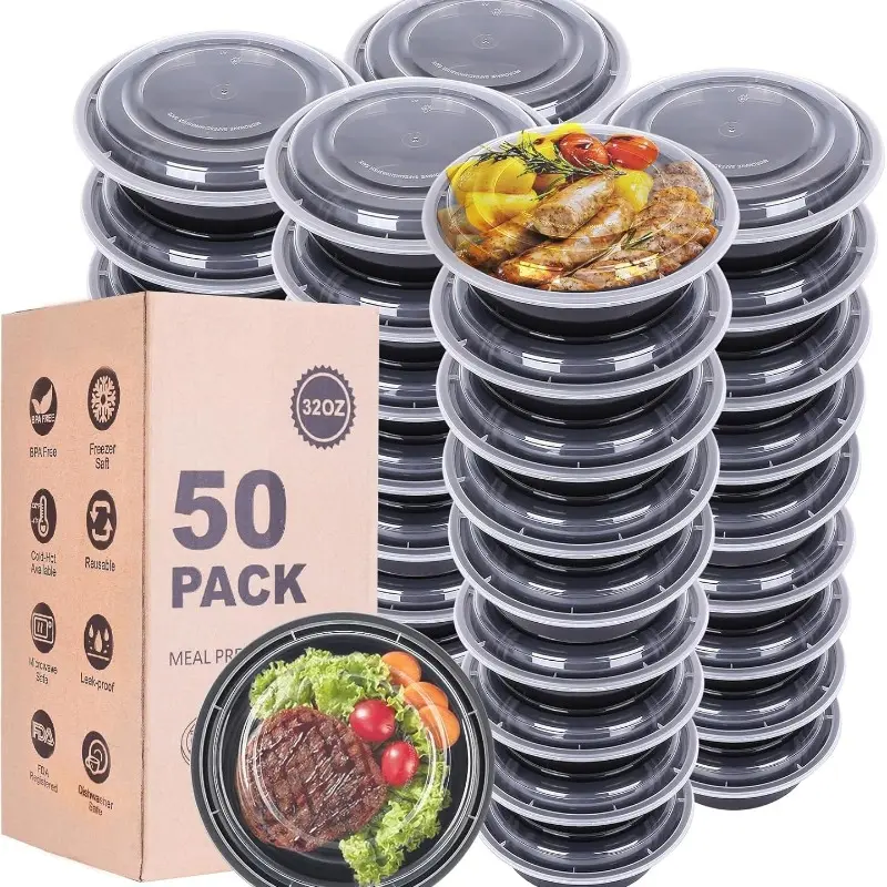 Meal Preparation Container with Lid -50 Pack Meal Bowl, Round Container, BPA Free, Safe for Refrigerator and Dishwasher, Plasticware