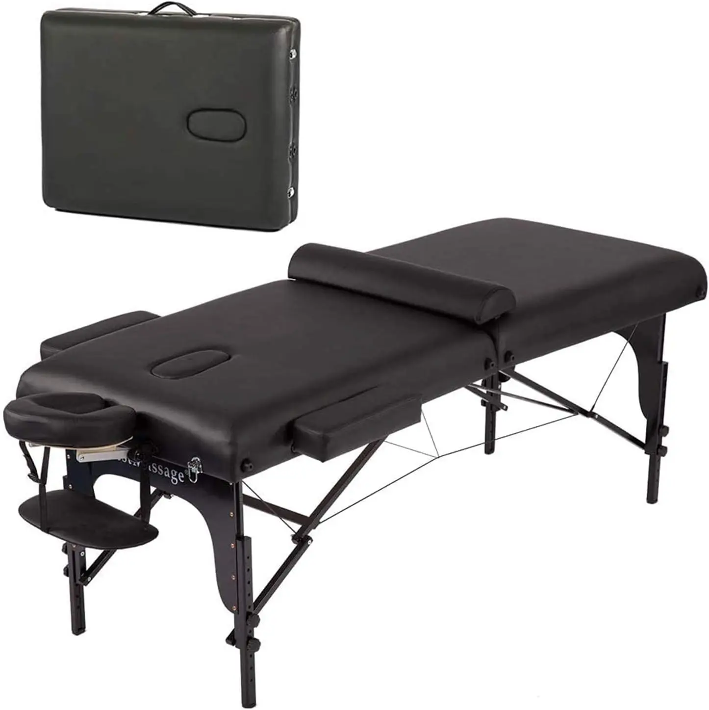 FDW Massage Table 4 Inches Memory Sponge Portable Massage Bed 77” Long 30” Wide Height Adjustable 2 Fold PU Facial Cradle Salon Table with Carry Case