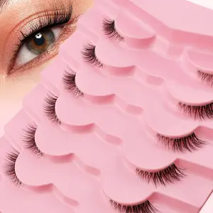 False Eyelashes, Volume False Eyelashes, Wispy Volume Set, 7 Pairs/tray Wispy Faux Strip Lashes with Clear Stem, Natural Curling Eye Makeup Strip Lashes for Women & Girls, Eyelash Extensions, Cosmetic False Lashes