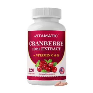 Vitamatic Cranberry 500 mg 100:1 Extract Dietary Supplement with Vitamin C, E (2 Capsules Equivalent) - 120 Veg Capsules - Urinary Tract & Bladder Support - Non-GMO, Gluten Free, Made in USA