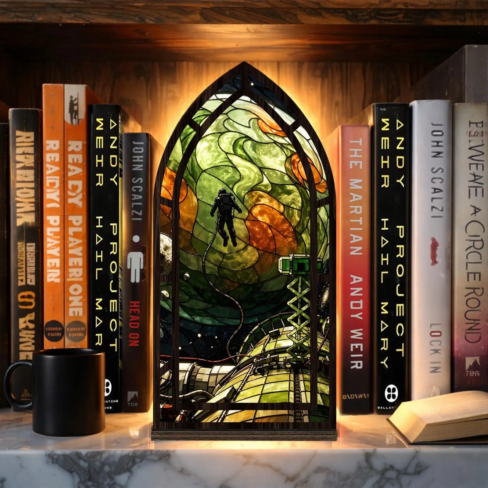 Sci Fi Book Nook, Astrophage Inspired Space Bookshelf Decor, Stained Glass Style LED Bookshelf Insert, Space Lover Gift, Science Fiction Book Gift, Reading Nook Decor, Nerdy Home Library Decor, Shelf Decoration, Desktop Decoration